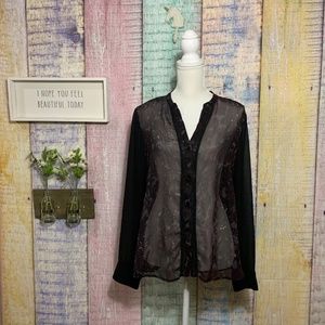 Sanctuary Sheer Long Sleeve button down blouse